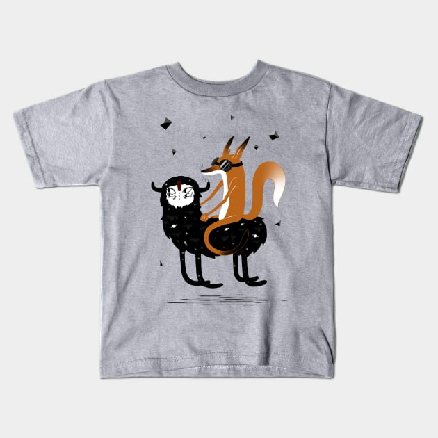 SPACE FOX WANDERER Kids T-Shirt by AnyaVolk